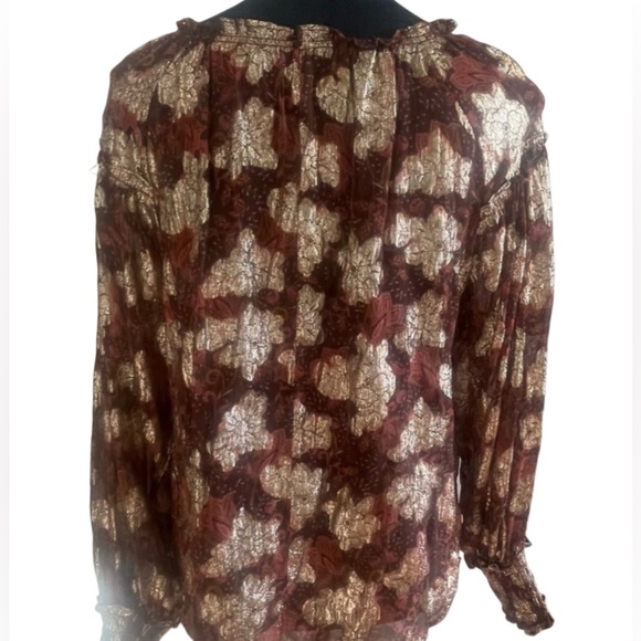 FREE PEOPLE Sheer bohemian oversized floral blouse small gold Anthropology EUC - Picture 3 of 9